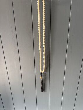 Stella & Dot Long Beaded Tassel Necklace in Cream and Black